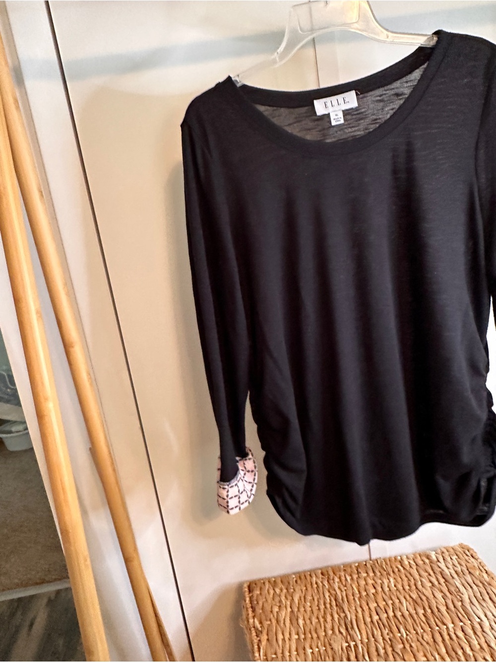 Elle Black Long-Sleeve Lightweight Scoop Neck Top
